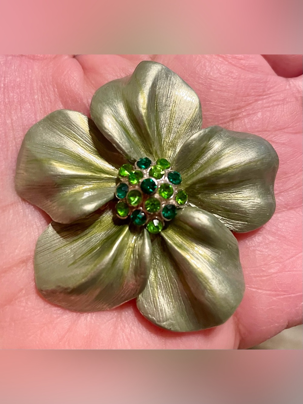 Stunning Green Floral Crystal Center Brooch